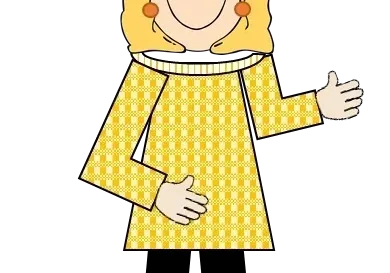 A cartoon of a woman in yellow dress.